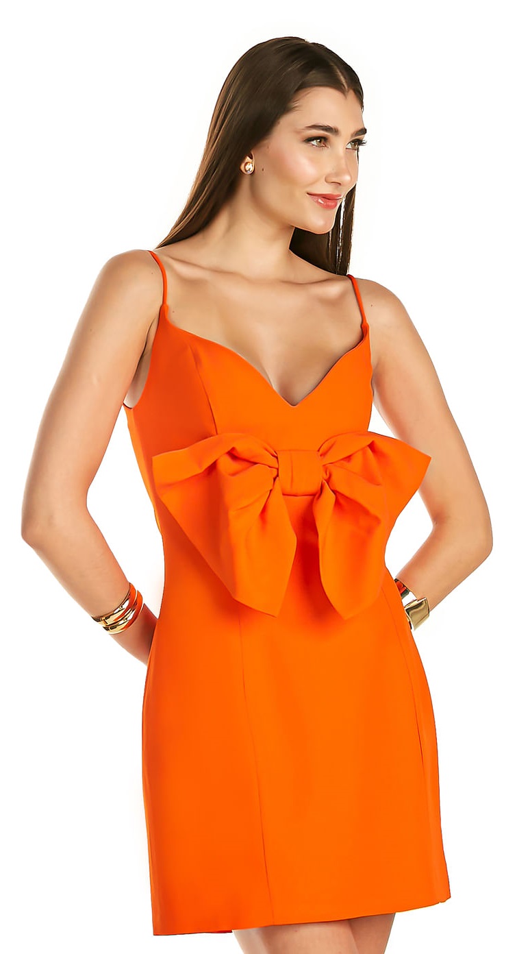 VESTIDO CURTO LARANJA COM LAÇO